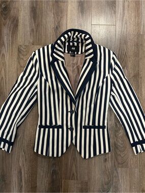 H&M Navy & White Striped Tailored Blazer